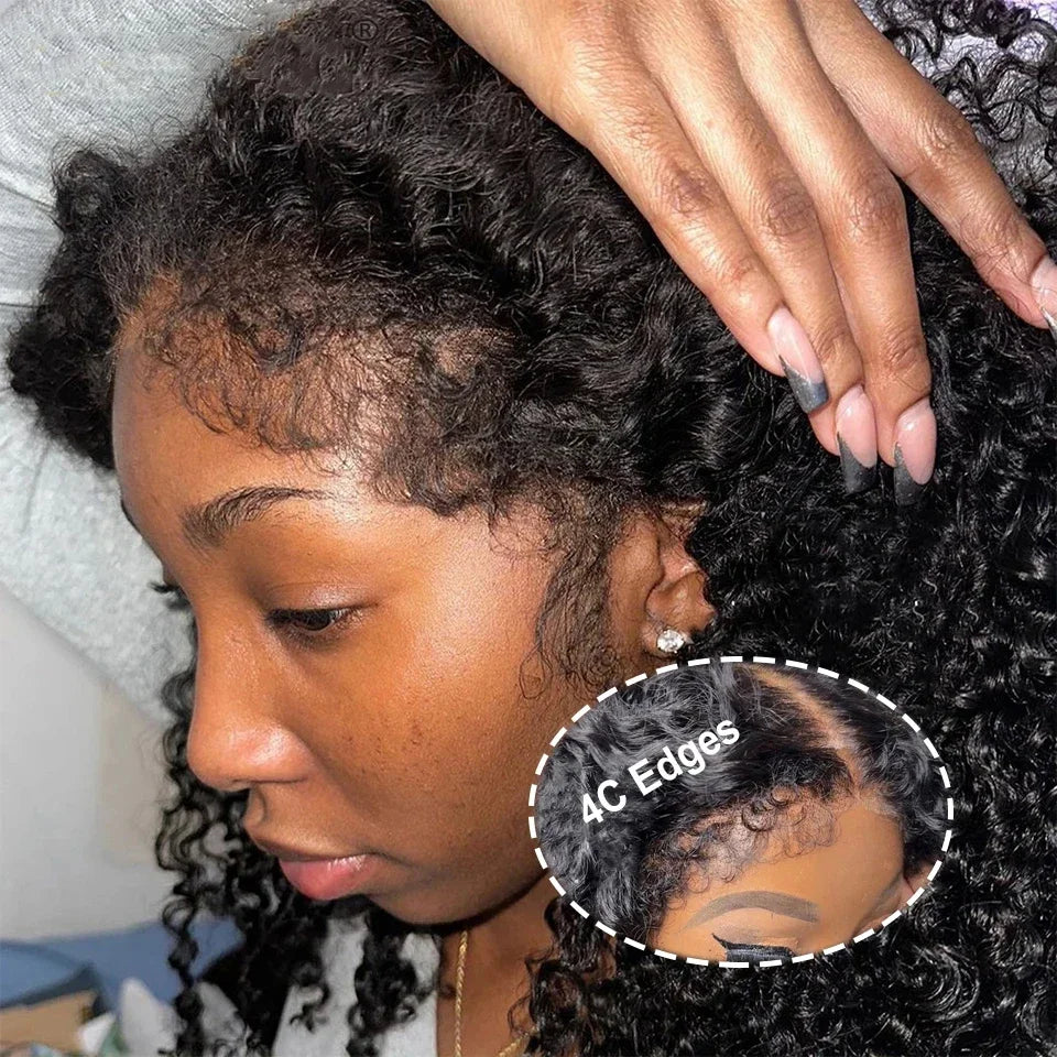 Peluca rizada rizada con bordes 4C, pelucas de encaje de pelo de bebé rizado, cabello humano 13x6 HD, peluca Frontal de encaje 4C Afro rizado, pelucas de cabello humano con frente de encaje