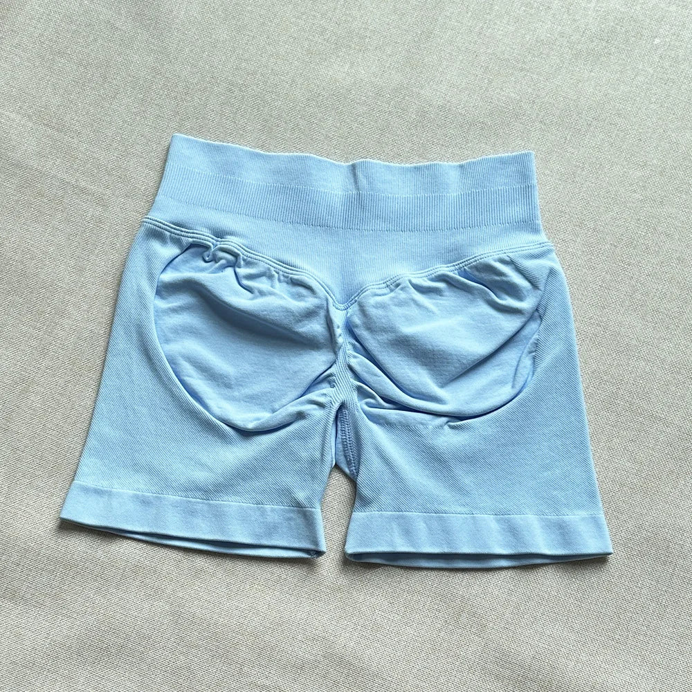 Pantalones cortos deportivos para mujer, pantalones cortos de gimnasio con banda baja acanalada de 4,5 ", mallas sin costuras para entrenamiento y Yoga