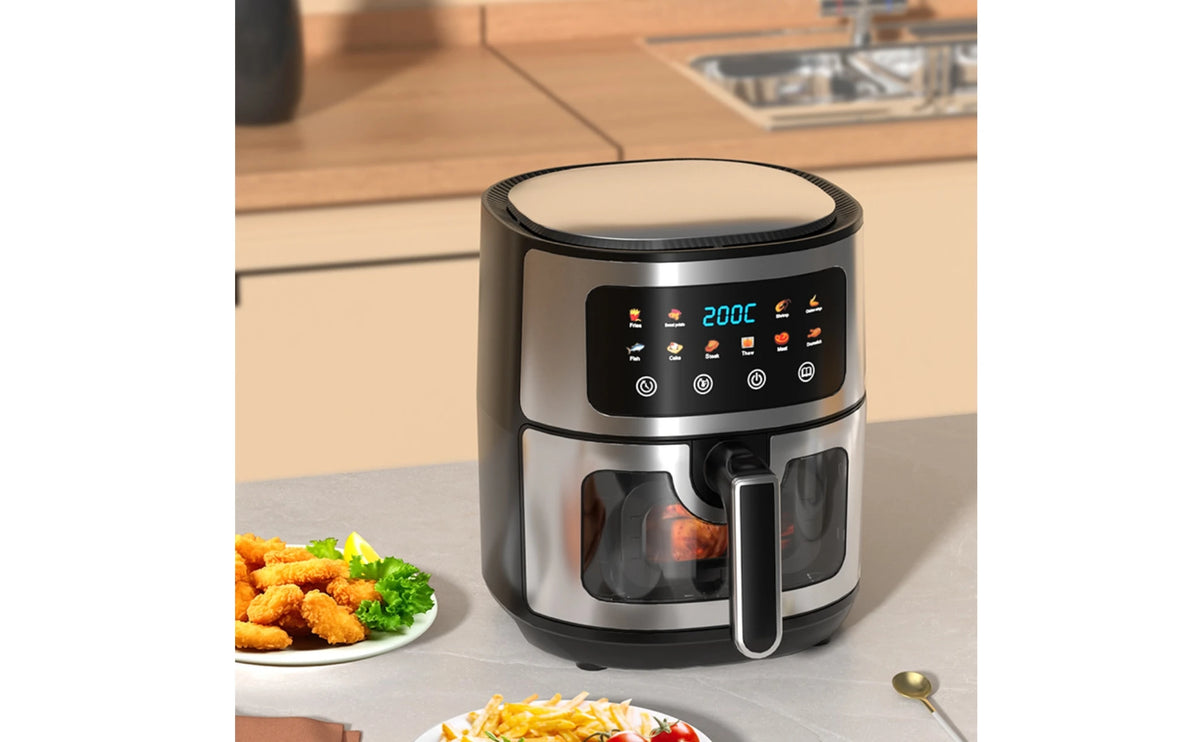 Freidora de Aire Digital de 6 L con Ventana de Visualización, Pantalla de Temperatura, Controles Táctiles, Electrodoméstico de Cocina para Encimera
