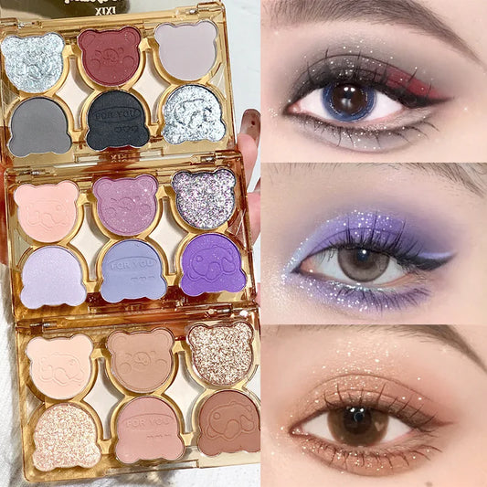 Paleta de Sombras de Ojos de 6 Colores, Iris Morado Brillante, Paleta de Sombras de Ojos Perladas, Sombras de Ojos Brillantes Coreanas de Moda, Maquillaje de Ojos Encantador