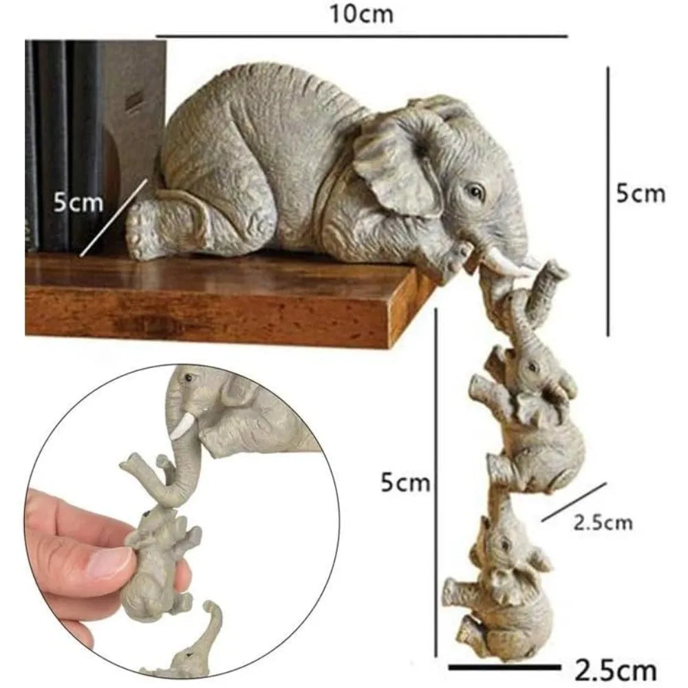 3 Figuras de Elefante Madre y Crías – Decoración para Chimenea, Resina, Accesorio para Colgar en Estantes