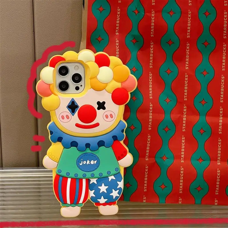 Funda de teléfono de silicona con dibujos animados en 3D para iphone 17 16 15 14 Pro Max Face Cute Joker Clown fundas para iphone 13 12 11 cubierta a prueba de golpes