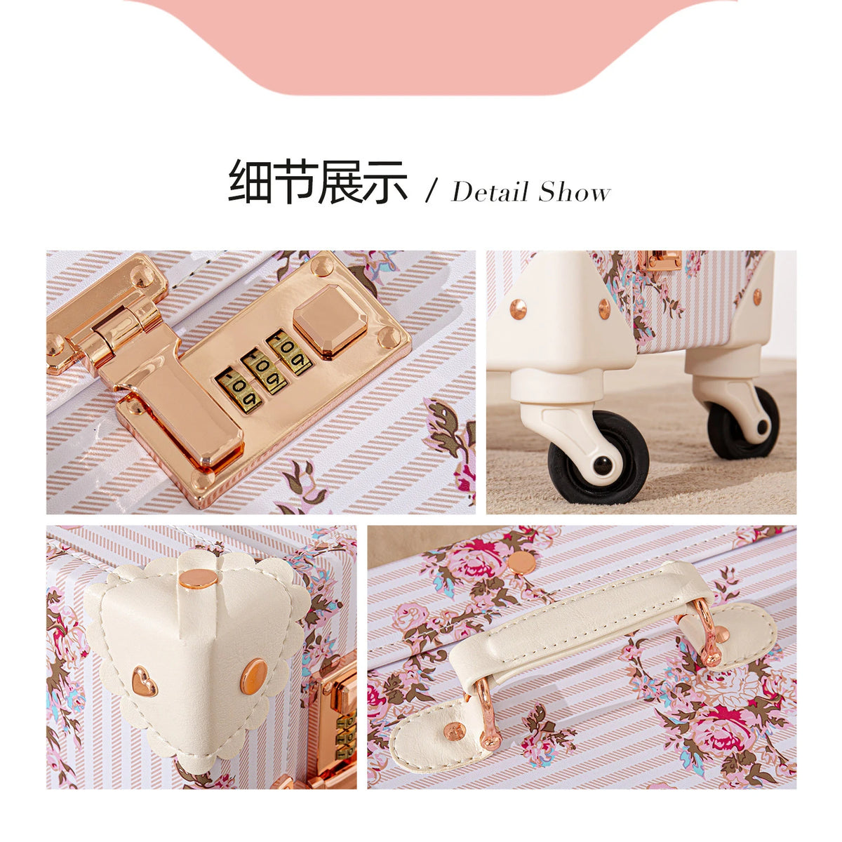 Nuevo Set de Maletas de Viaje Vintage para Mujer, Bolso de Mano, Maleta con Ruedas Universales, Diseño Floral Moderno, 20/22/24/26 Pulgadas