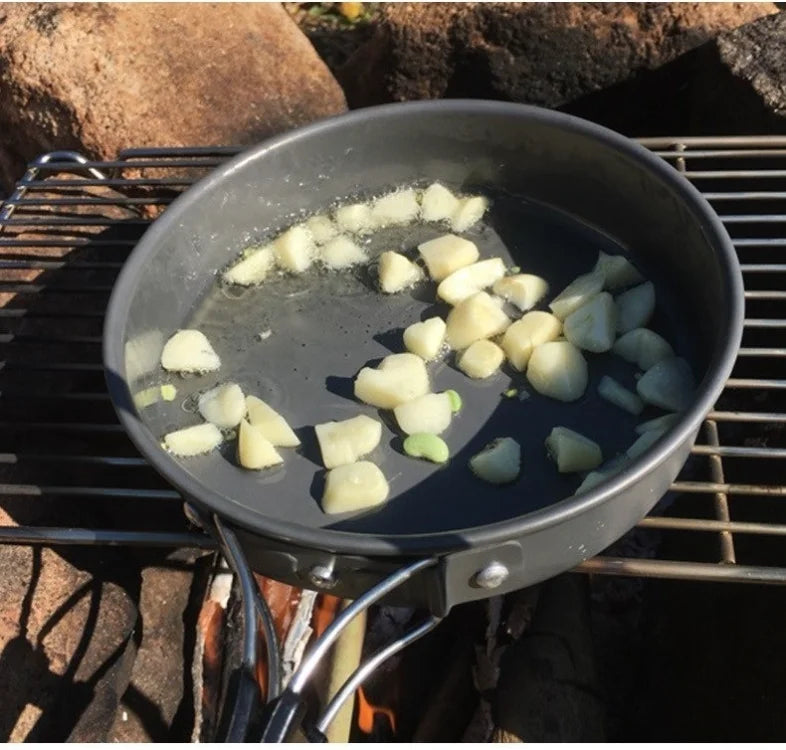Juego de utensilios de cocina para acampar para 1 a 7 personas, olla y sartén ligeros y portátiles con bolsa de transporte, perfecto para acampar al aire libre