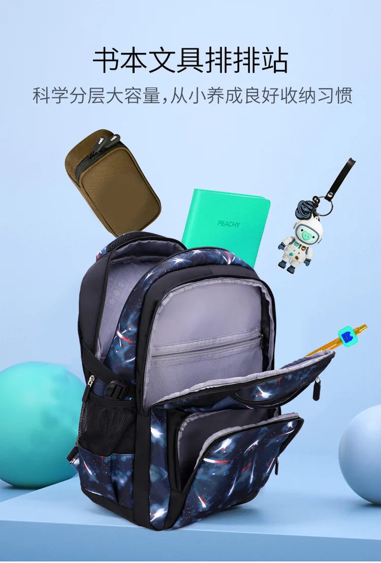 Nuevo conjunto de 3 uds de mochilas para niños, bolso escolar con patrón de cielo estrellado para estudiantes, bolso escolar impermeable con bolsa de almuerzo, estuche para lápices