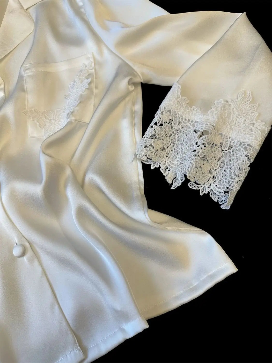 Conjunto de pijamas para mujer, ropa de dormir de satén blanco con encaje, ropa de dormir para novia y boda, regalo para el hogar, traje de pantalón holgado Sexy de manga larga, ropa de descanso