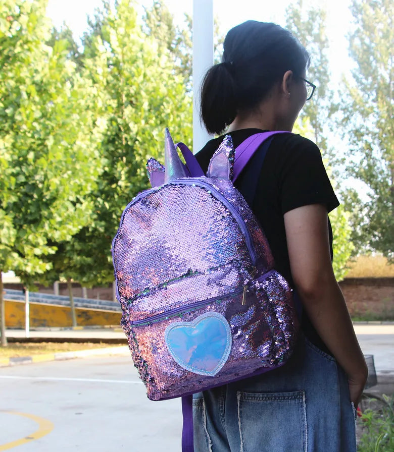 Mochila de lentejuelas de gran capacidad de unicornio para niños, Mochila de dibujos animados para estudiantes, Mochila informal con lentejuelas, mochilas para volver a la escuela
