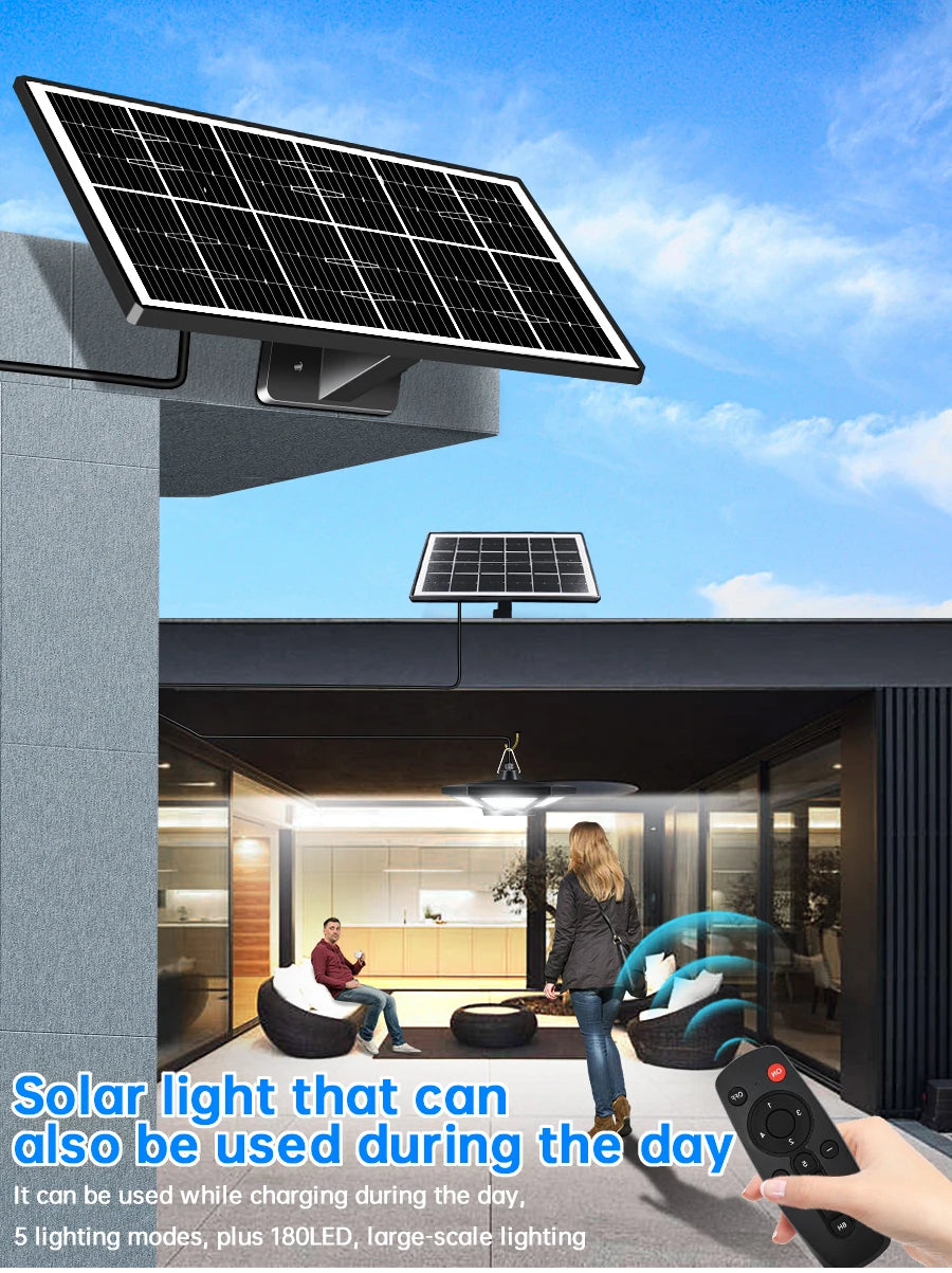 Luz Solar para cobertizo, lámpara colgante para interior y exterior, 180 LED, 1000LM, con Control remoto, para Granero, Gazebo, garaje