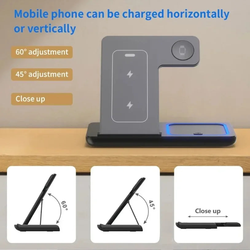 VIKEFON Estación de Carga Inalámbrica Plegable 3 en 1 para iPhone 17-12 Pro Max, iWatch Ultra y Airpods Pro, Base de Carga Rápida