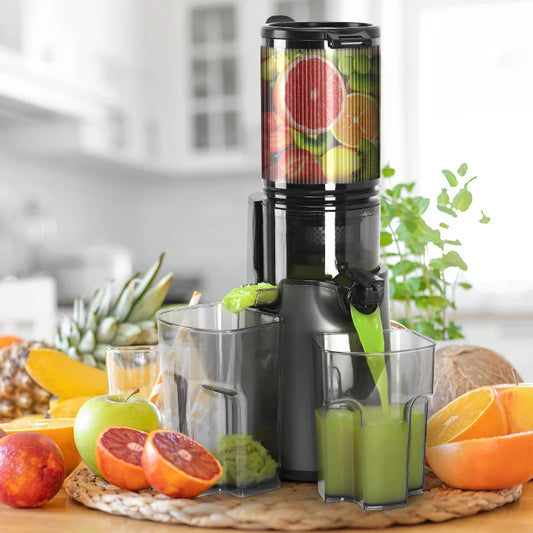 Extractor de Jugos Tolife de Presión en Frío y Masticación Lenta, con Boca Ancha, Vaso de 1000 ml, Silencioso y Fácil de Limpiar, para Frutas y Verduras