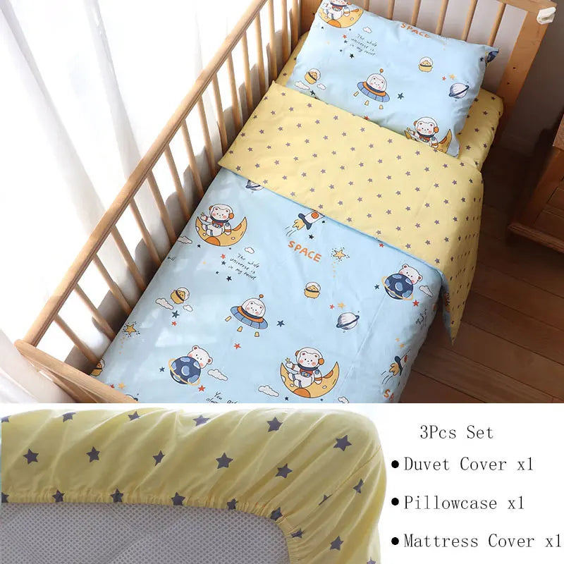 Juego de cama para cuna de bebé, ropa de cama de algodón, kit de cuna para niño y niña, incluye funda de almohada, funda nórdica, decoración para habitación de niños, 3 uds.