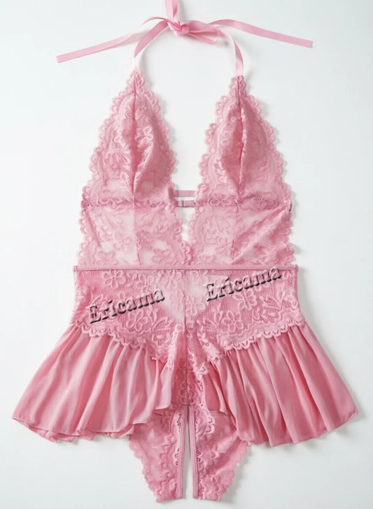 Conjunto de lencería erótica hueca de realce para mujer, ropa interior transparente de encaje, conjunto de sujetador erótico ajustado, vestido de dormir Sexy de encaje a la moda