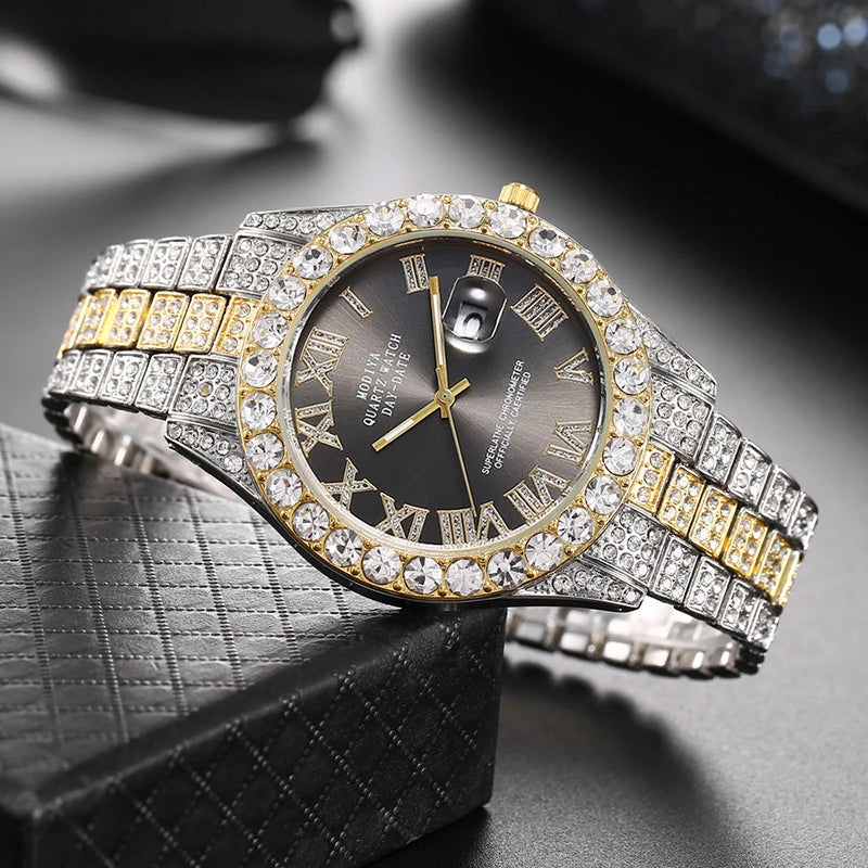 Reloj de lujo para mujer con sensación de alta gama, calendario moderno y moderno, cielo estrellado romano, reloj de cuarzo con tachuelas de diamantes