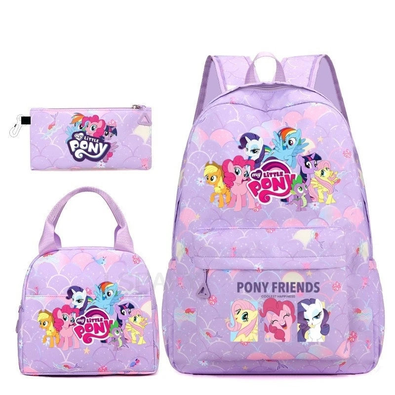 Juego de 3 mochilas My Little Pony para niños, mochila escolar para niñas, mochila escolar para adolescentes, mochila arcoíris para mujeres