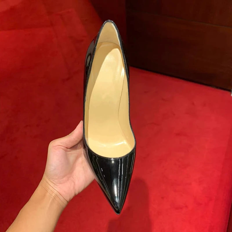 Nuevos Zapatos de Tacón Alto Clásicos de Charol de 12 cm, Modernos y Versátiles, Color Nude, Tacón Delgado de 10 cm, Tallas Grandes 33-46