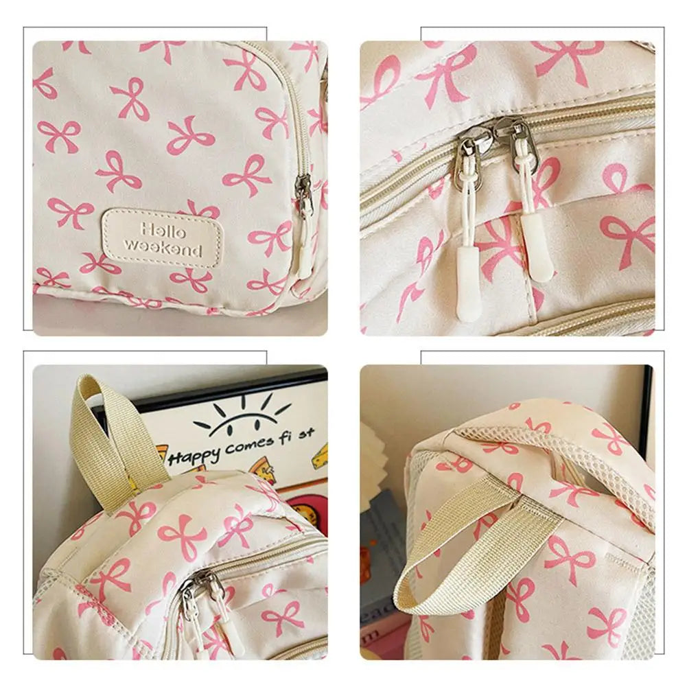 Conjunto de mochila de 3 uds., mochila con lazo de gran capacidad, bolso escolar de nailon con estampado de lazo, mochila para estudiantes con correa ajustable