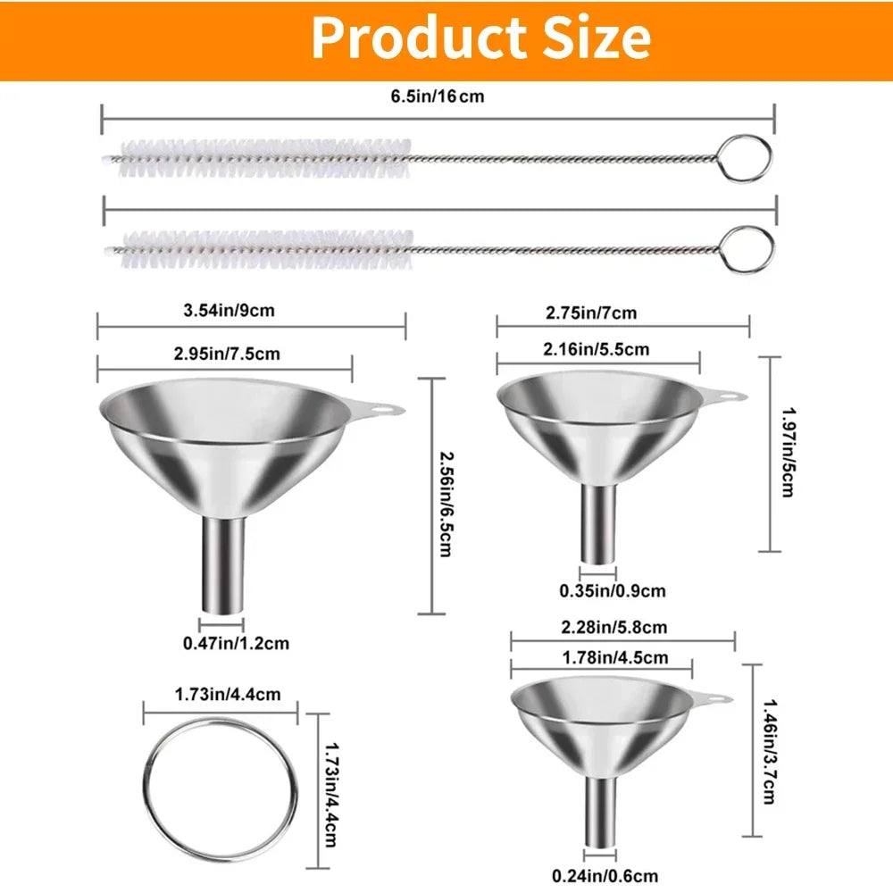 Juego de embudos de cocina de acero inoxidable, embudos metálicos de calidad alimentaria para llenar botellas, embudos pequeños para especias de aceites esenciales, 3/5 Uds.