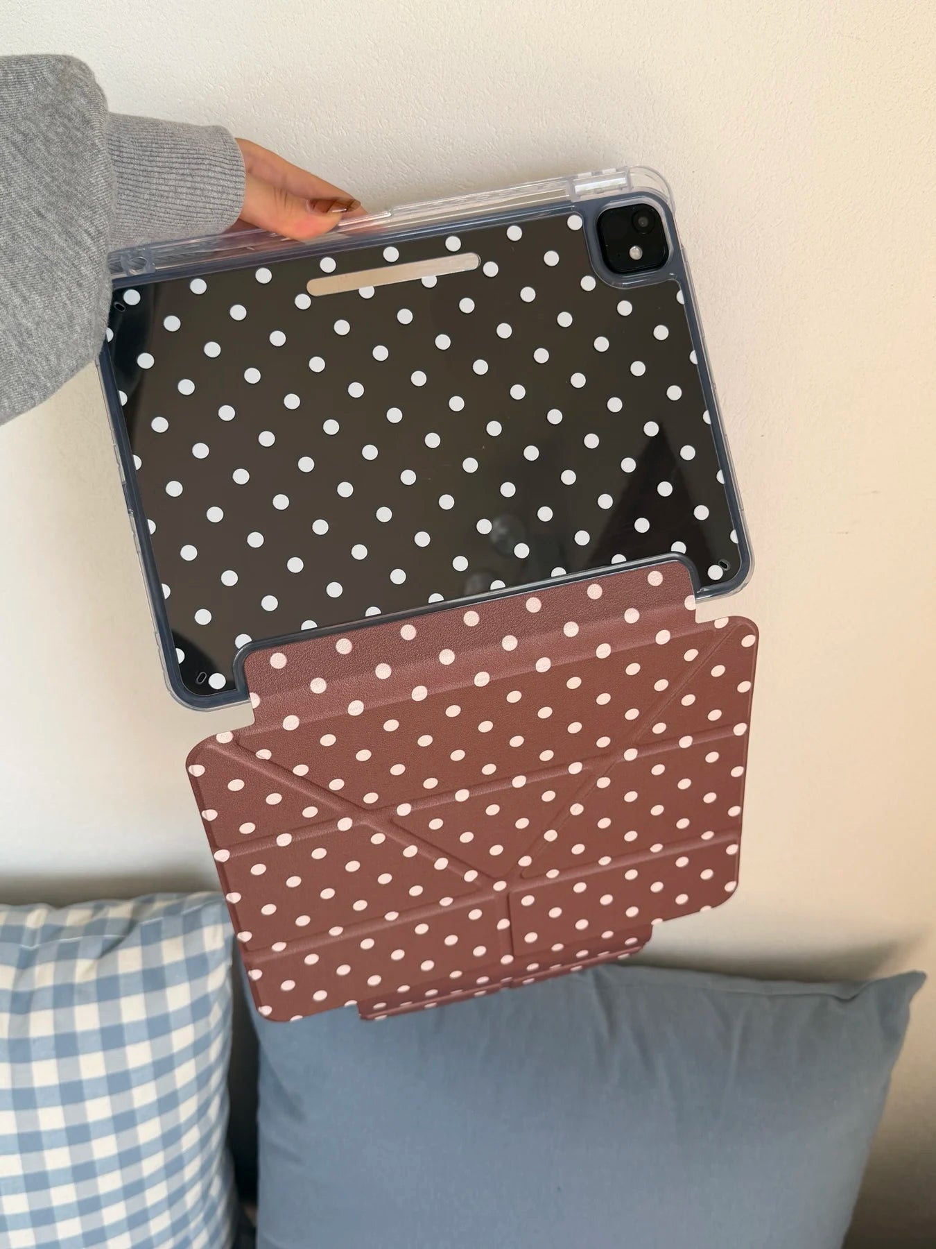 Funda para iPad plegable en Y con lunares y cierre a presión (6 colores) para iPad10/11th Air 11 4/5 10,9 Pro 11 12,9 iPad 10,2 7/8/9th Gen