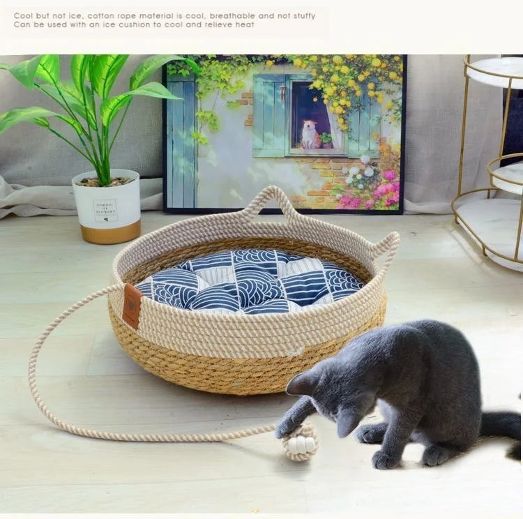Cama de vid tejida para gatos, cama Circular para mascotas, para todo tipo de clima, cómoda para dormir, 35/40cm, suministros para mascotas