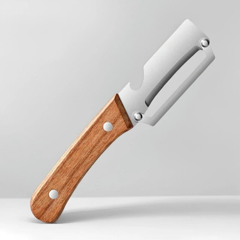 Juego de 2 peladores de cocina de acero inoxidable con mango de madera para pelar y cortar frutas y verduras, herramienta de cocina