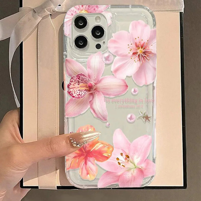 Funda de teléfono de goma suave con estampado Floral de hibisco para iPhone 17 Air 16 15 13 14 12 11 Pro Max 16E 7 8 14 15 16 Plus cubierta transparente