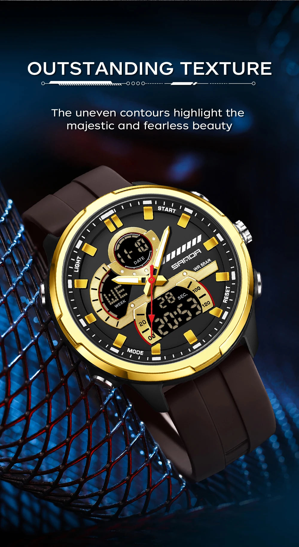 Reloj electrónico de cuarzo SNADA para hombre con pantalla Dual deportivo multifuncional LED resistente al agua reloj electrónico de cuarzo para hombre 9077