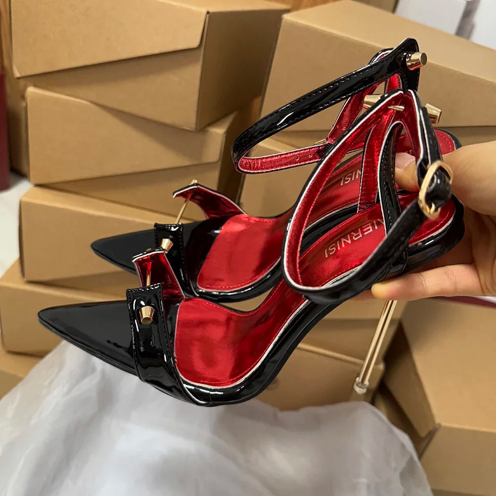 Customize Sexy Black 12cm Metal Stilettos Sandals Woman Designer Pointy Toe High Heels Pole Dancing Runway Cosplay Unisex Shoes