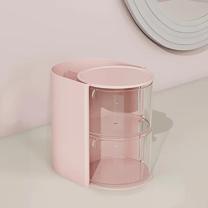Caja de Almacenamiento de Accesorios para el Cabello de Varias Capas, Organizador de Joyas Transparente Giratorio, Estuche de Escritorio para Brochas de Maquillaje y Esponjas
