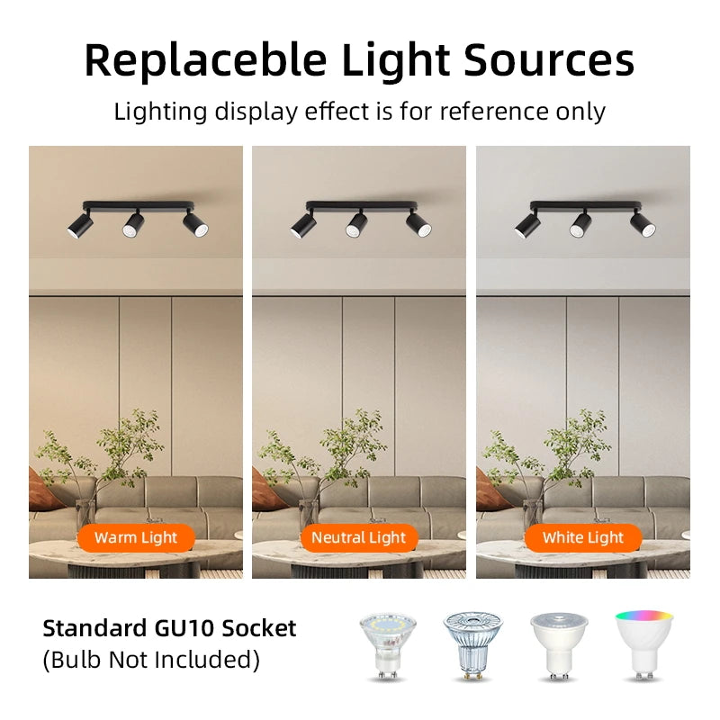 Lámpara de techo, luz de pista LED para dormitorio, pasillo, tienda, lámpara superior, bombilla GU10, iluminación de repuesto, focos LED ajustables