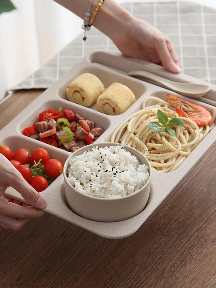 1 Juego de platos de comida para estudiantes, cuencos de comida rápida, platos de comida anticaída para el hogar, plato de separación, juego de tazas, juego de cena, assiette de servicio