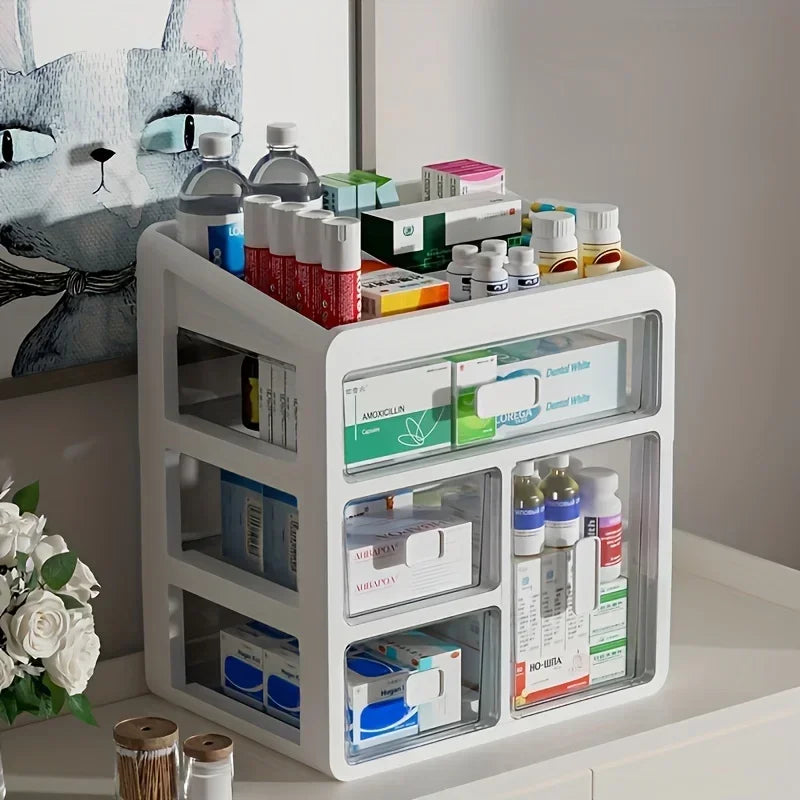 1 botiquín para el hogar, administrador de medicamentos para el hogar, caja de almacenamiento multiusos para medicina médica de gran capacidad tipo cajonera