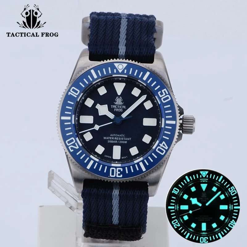 Reloj de buceo táctico Frog FXD V4 de titanio resistente al agua hasta 200M para hombre, movimiento NH35 de 42mm, BGW-9 de zafiro mecánico automático luminoso