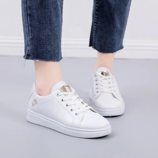 Zapatos Deportivos Casuales para Mujer, Transpirables, con Cordones, Bordados con Flores, Color Blanco, Moda Primavera-Otoño