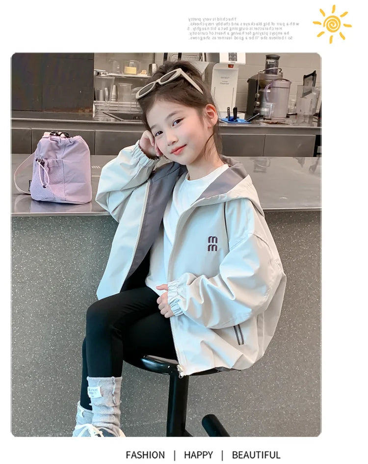 Chaqueta Reversible con Capucha para Niños, Primavera-Otoño 2026, Chaqueta Casual Impermeable y Cortavientos para Adolescentes, Ropa Infantil