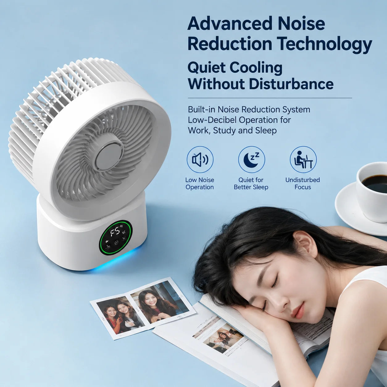 Ventilador Portátil de Pared con Control Remoto, Ventilador Eléctrico Plegable Recargable por USB con Luz Nocturna y Control por Voz Inteligente