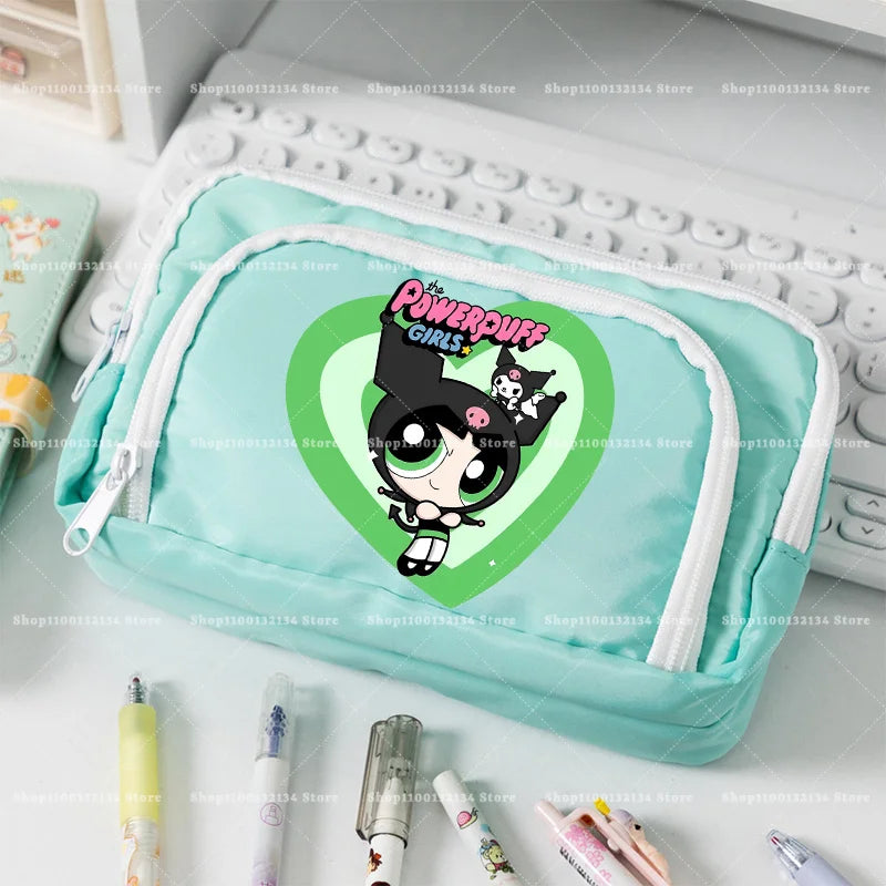 Estuche para lápices de las Chicas Superpoderosas, estuche para lápices con múltiples bolsillos, bolsa para lápices de gran capacidad para estudiantes, bolsa organizadora de papelería, regalo