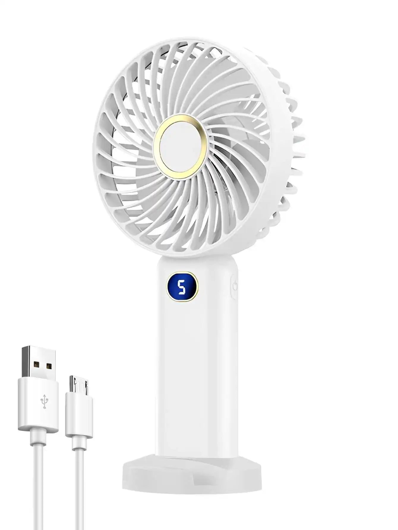 Ventilador portátil de mano, miniventilador recargable por USB, pantalla Digital, ajuste de 5 velocidades, adecuado para viajes, exteriores, oficina y hogar