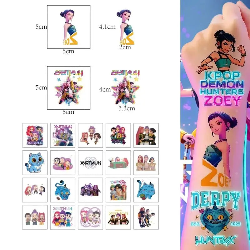20 piezas/set de pegatinas de tatuajes temporales de dibujos animados Kpop Damon Hunters Rumi Kang, pegatinas de tatuajes de demonios Rumi para regalos de fiesta