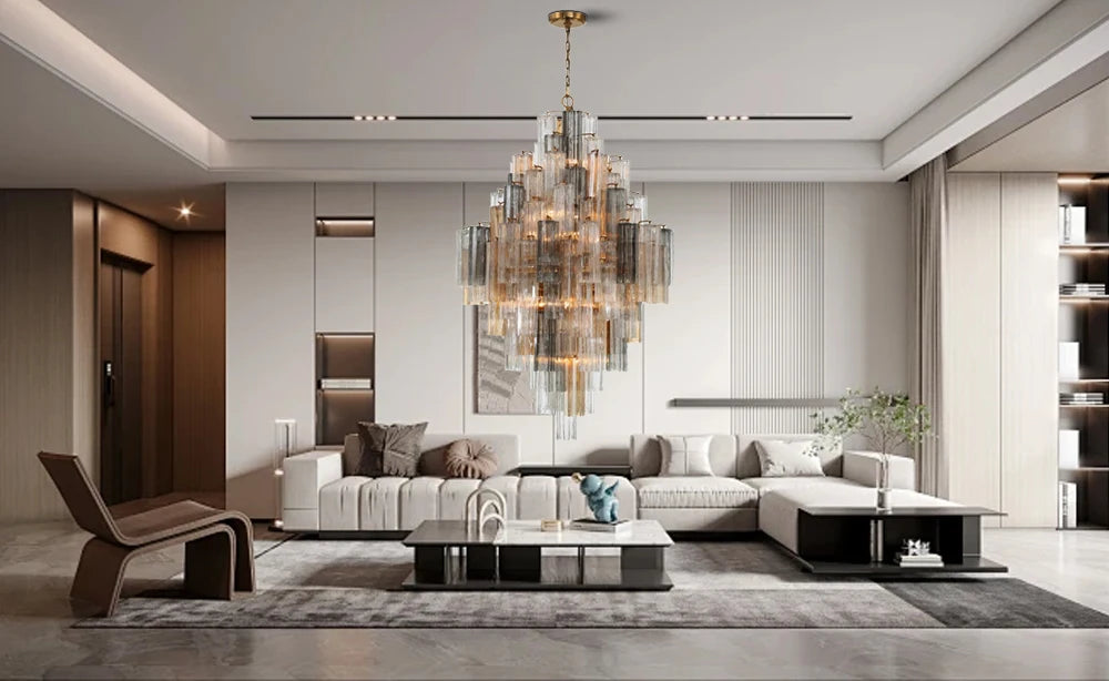 Lámparas de lujo, candelabro de cristal antracita, brillo dorado, regulable, lámpara de techo, iluminación para sala de estar, iluminación interior para el hogar