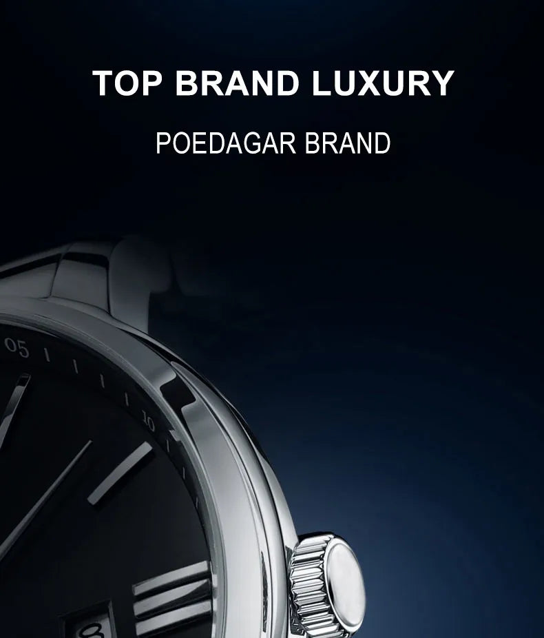 POEDAGAR, relojes de negocios de lujo para hombre, reloj de pulsera resistente al agua de acero inoxidable con fecha para hombre, reloj de pulsera de cuarzo Simple a la moda para hombre