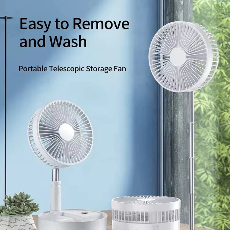 Ventilador portátil recargable, Mini suelo telescópico plegable, ventilador de verano de poco ruido, refrigeración para el hogar, dormitorio, oficina, escritorio