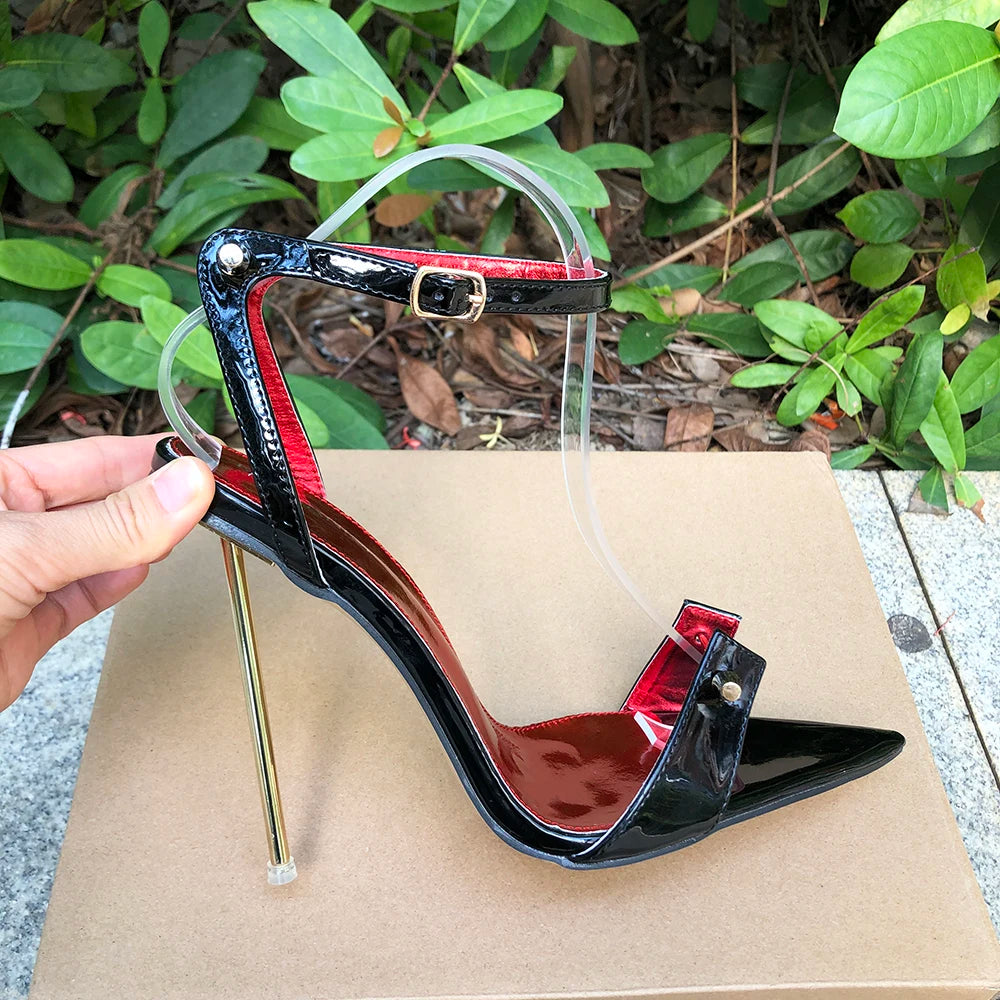 Zapatos de tacón de aguja para mujer, tacones altos de Metal de 12cm, sandalias sexis con correa en el tobillo y punta puntiaguda, modelo fetiche SM Man Drag Queen, zapatos Unisex