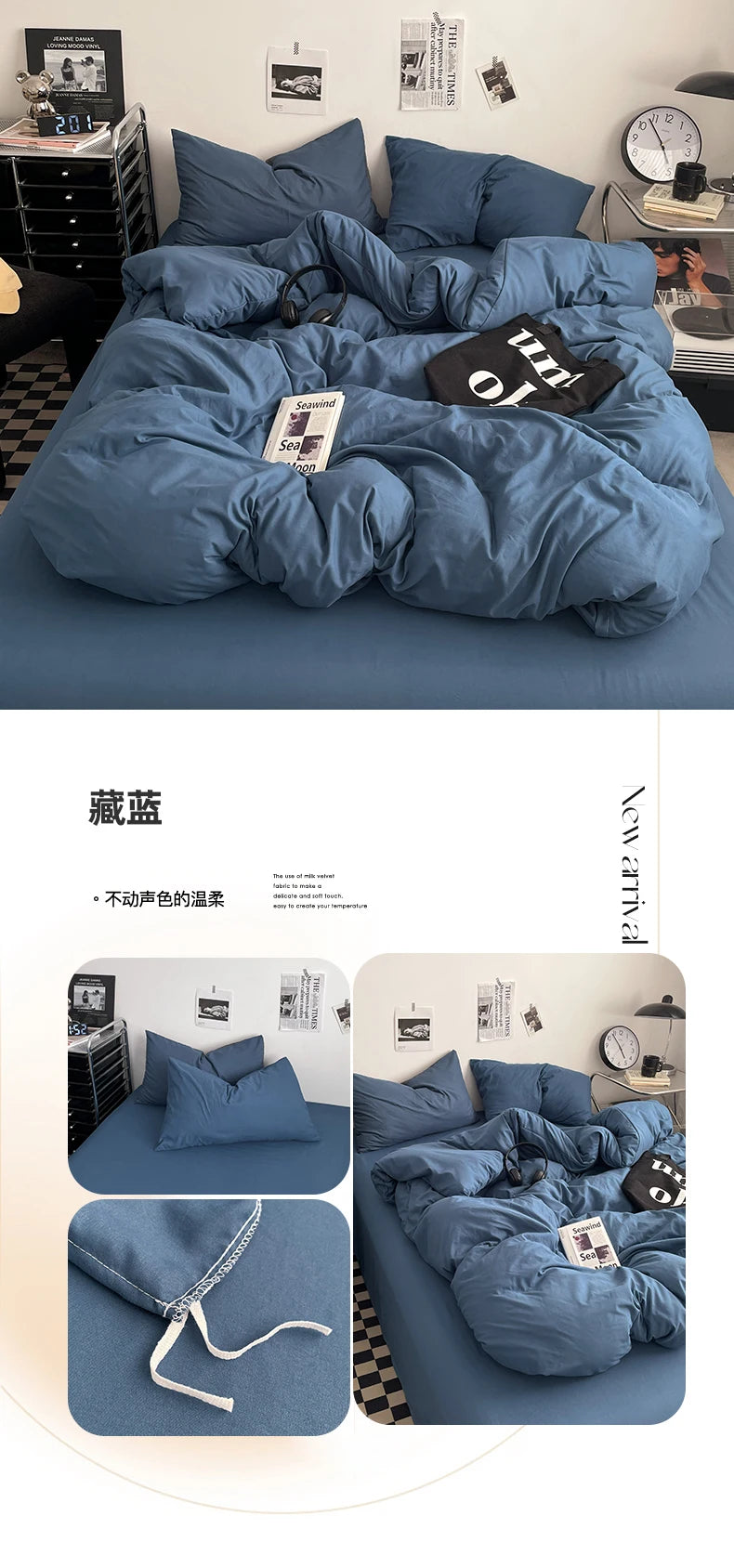 Juego de Ropa de Cama 100% Algodón, Juego de Sábanas de Algodón Lavado de Cuatro Piezas, Juego de Edredón, Funda de Edredón Doble para Parejas