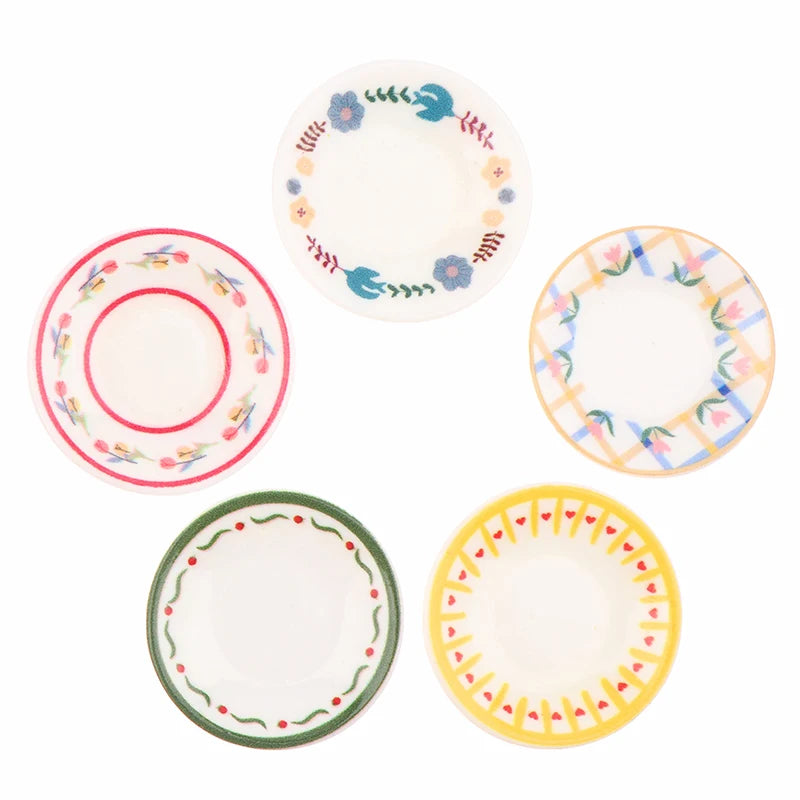 Mini platos para casa de muñecas, modelo de casa de muñecas, decoración de cocina de simulación, accesorios para casa de muñecas, juguetes para juego de imitación, 5 uds., 1/12