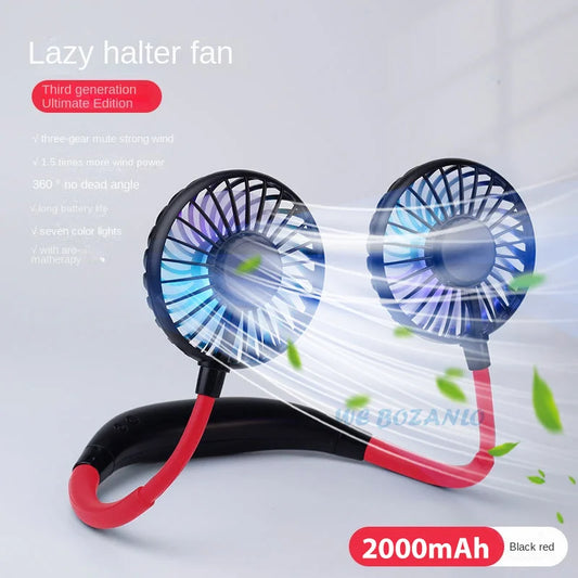 Tragbarer USB-Ventilator für Zuhause und Büro, Mini-Halsventilator, freihändig, hängend, wiederaufladbar, mit 3 Geschwindigkeiten, einstellbar