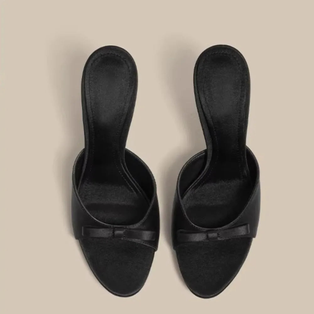 Sandalias de tacón alto y fino para mujer, de satén, con lazo de mariposa, para verano, elegantes, sexys, para fiesta