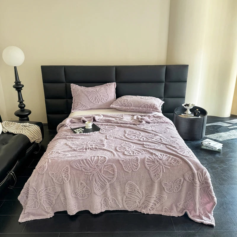 Lujosa manta jacquard de mariposa de gasa, chal suave y acogedor de franela, perfecto para sofá o cama