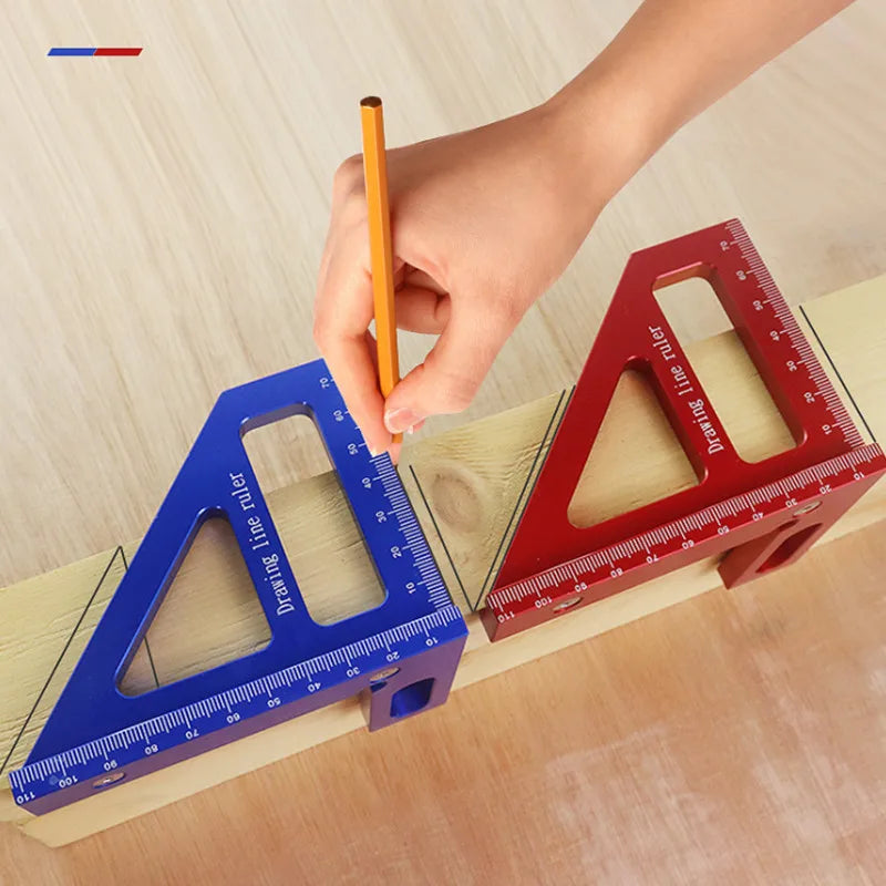 Transportador cuadrado de carpintero, regla triangular de inglete de aluminio, multiángulo 3D, regla de medición de diseño de 45/90 grados