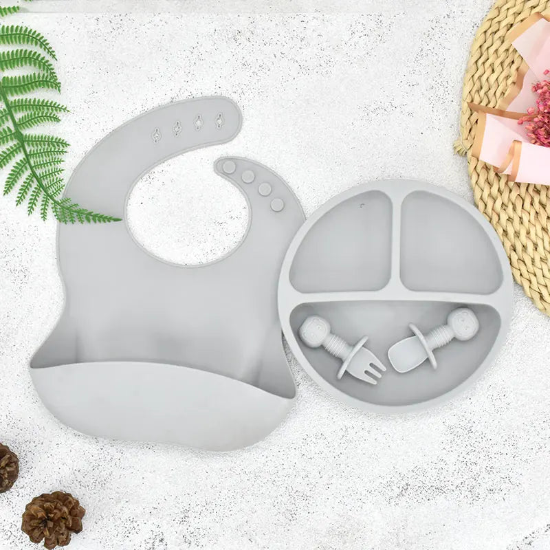 4 unids/set plato de comedor de silicona seguro para bebé, platos sólidos de dibujos animados para niños, juego de vajilla para bebé con cara sonriente, plato Retro para niños