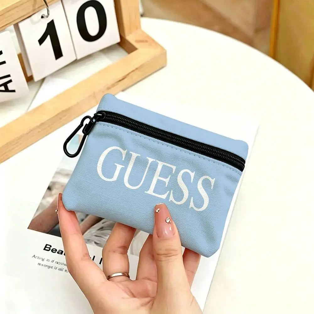 Monedero con cremallera de tela Oxford blanca con logotipo de G-Guess-s, bolsa ligera para colgar llaves, tarjetero para uso diario